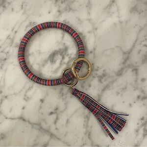 Bangle Bracelet Key Ring with Tassel Colorful Faux Leather Gold NWOT